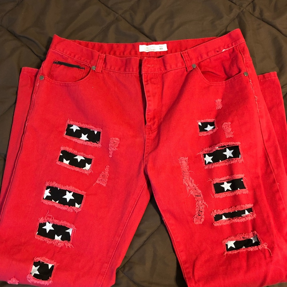 Men’s red jeans